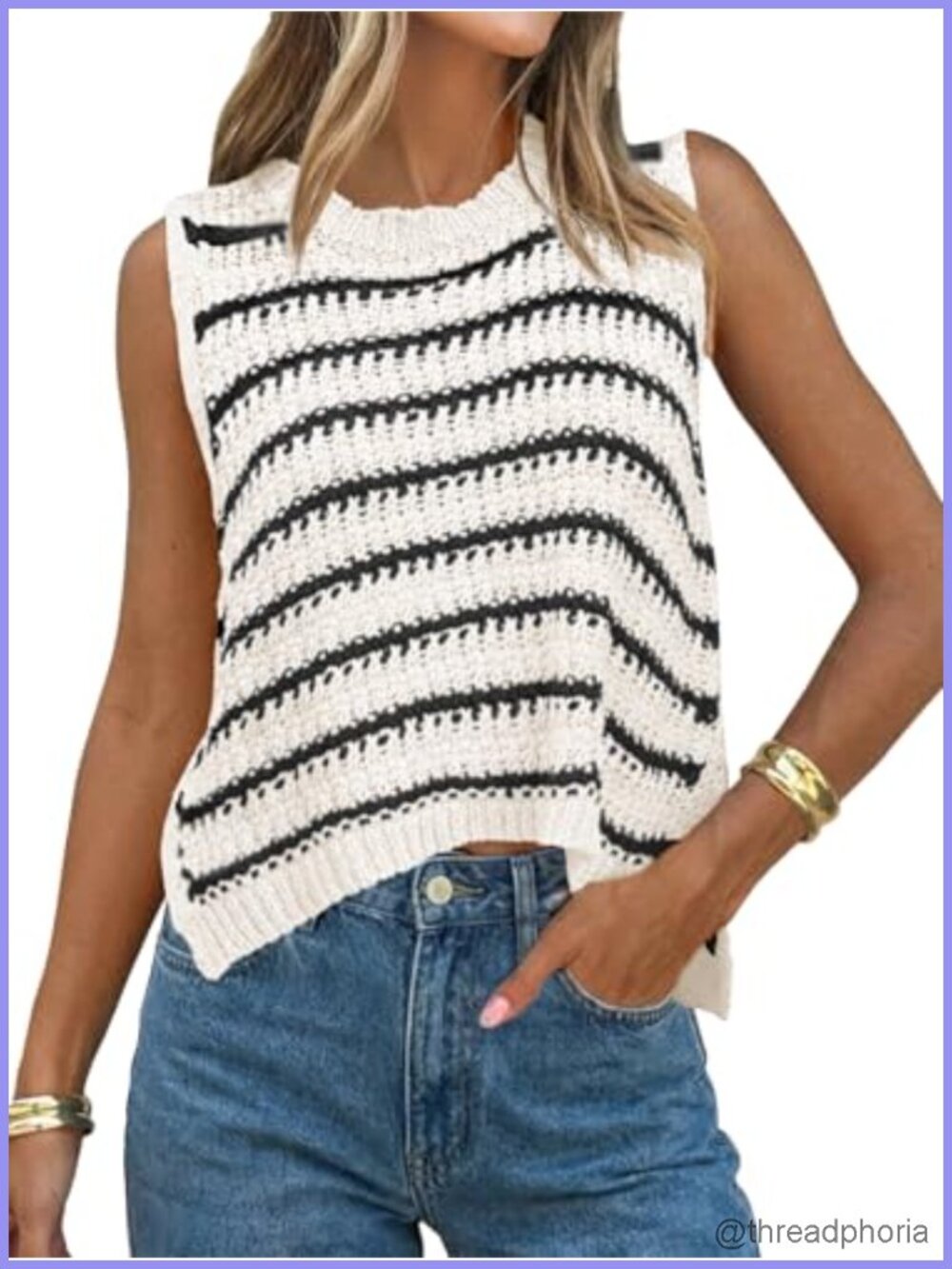 Sleeveless Striped Knit Sweater Vest Women's Summer Lightweight Tank Top